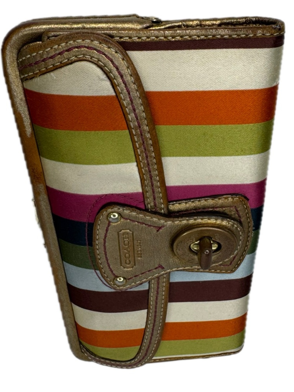 Coach Legacy Multicolored Striped Satin 65th Anniversary Gold Turnlock Wallet - Picture 4 of 16
